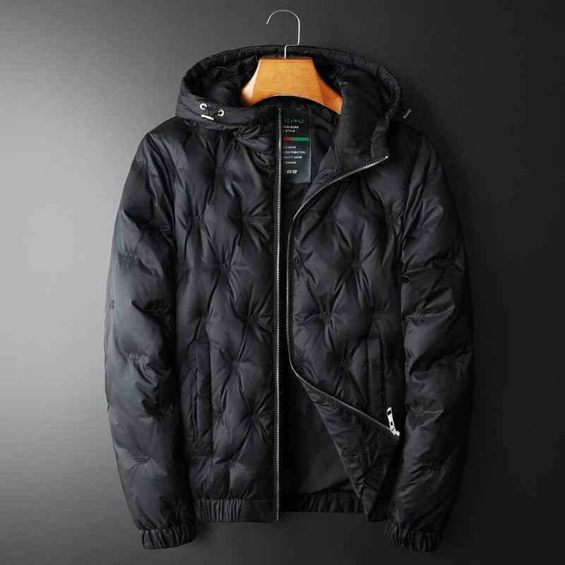 Veste de duvet brodée pour hommes de taille supérieure à capuche