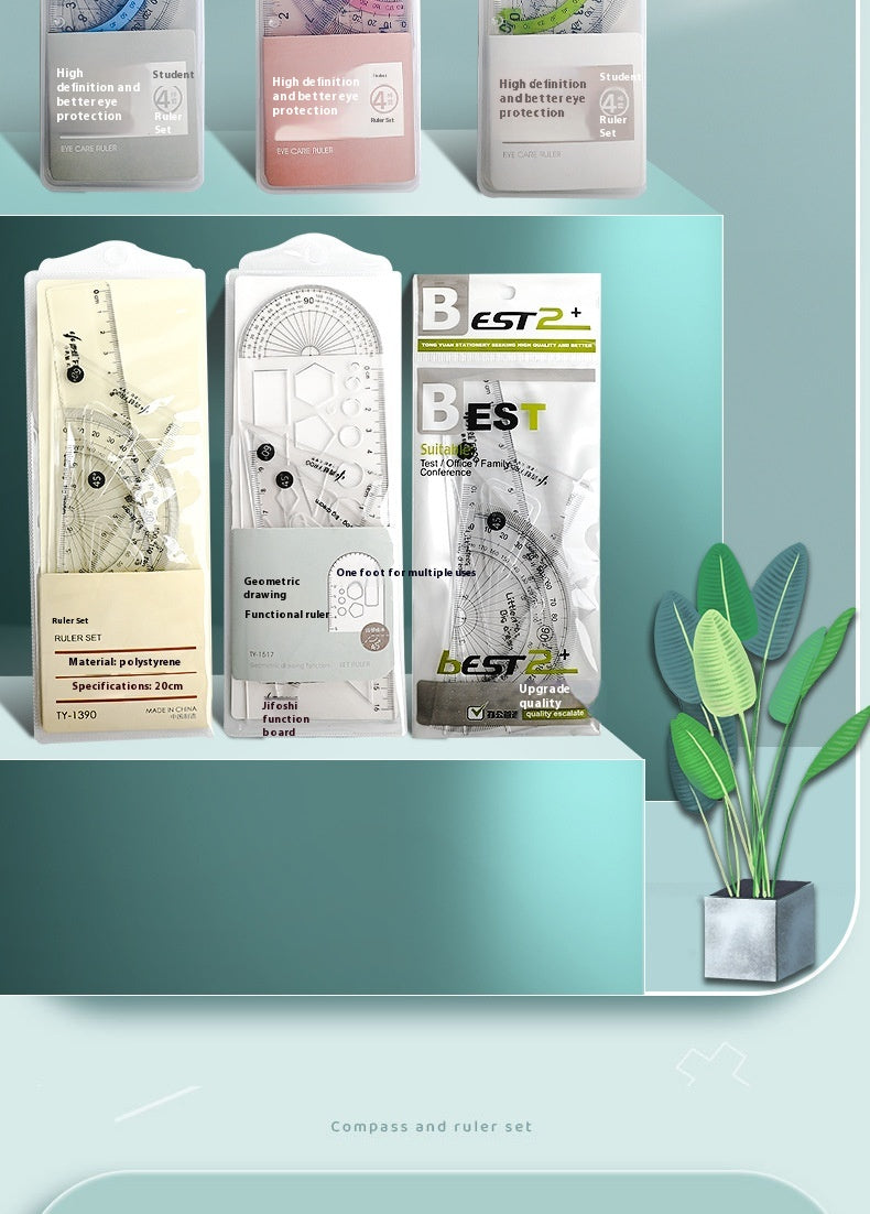 Youpai Ruler Sets Dessin acrylique transparent Protracteur carré quatre pièces