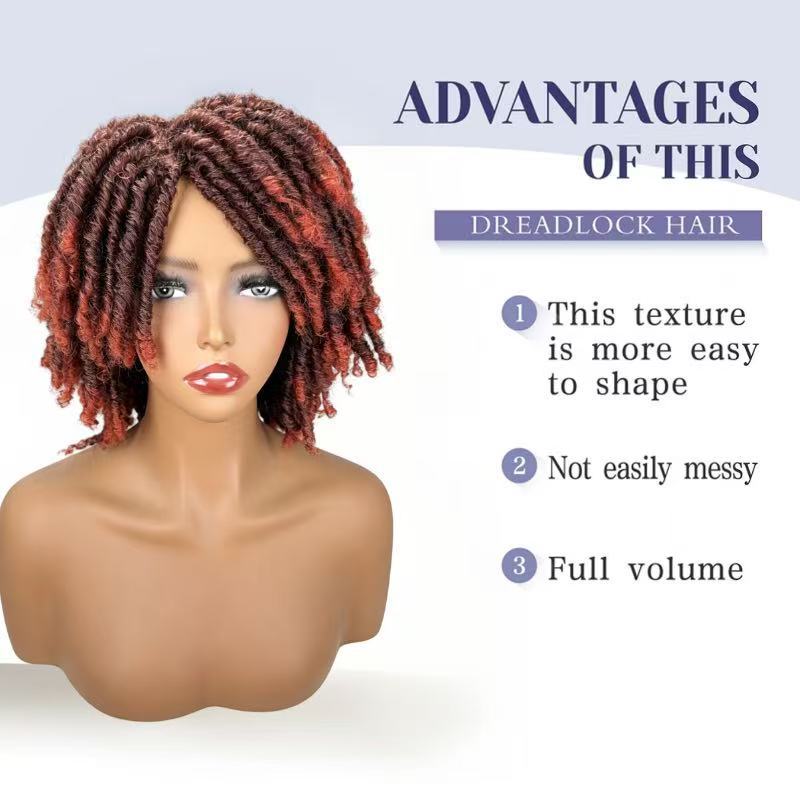 Dreadlock courte boucle pleine perruque pour les femmes haute température en soie rose Mesh bouchon