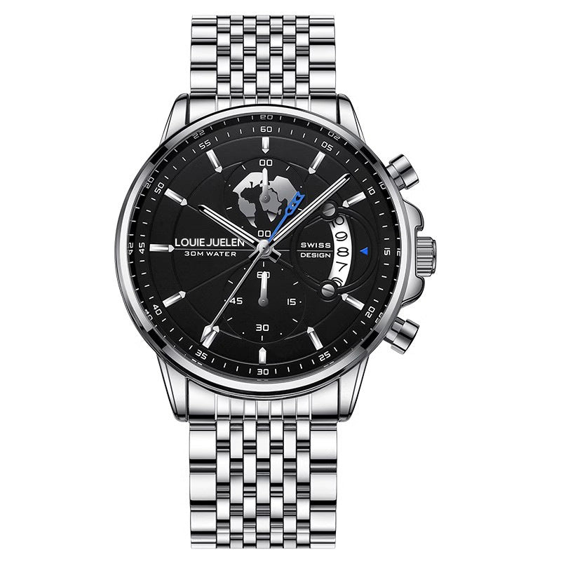 Bracelet d'acier de montre lumineuse en cuir à trois yeux d'affaires
