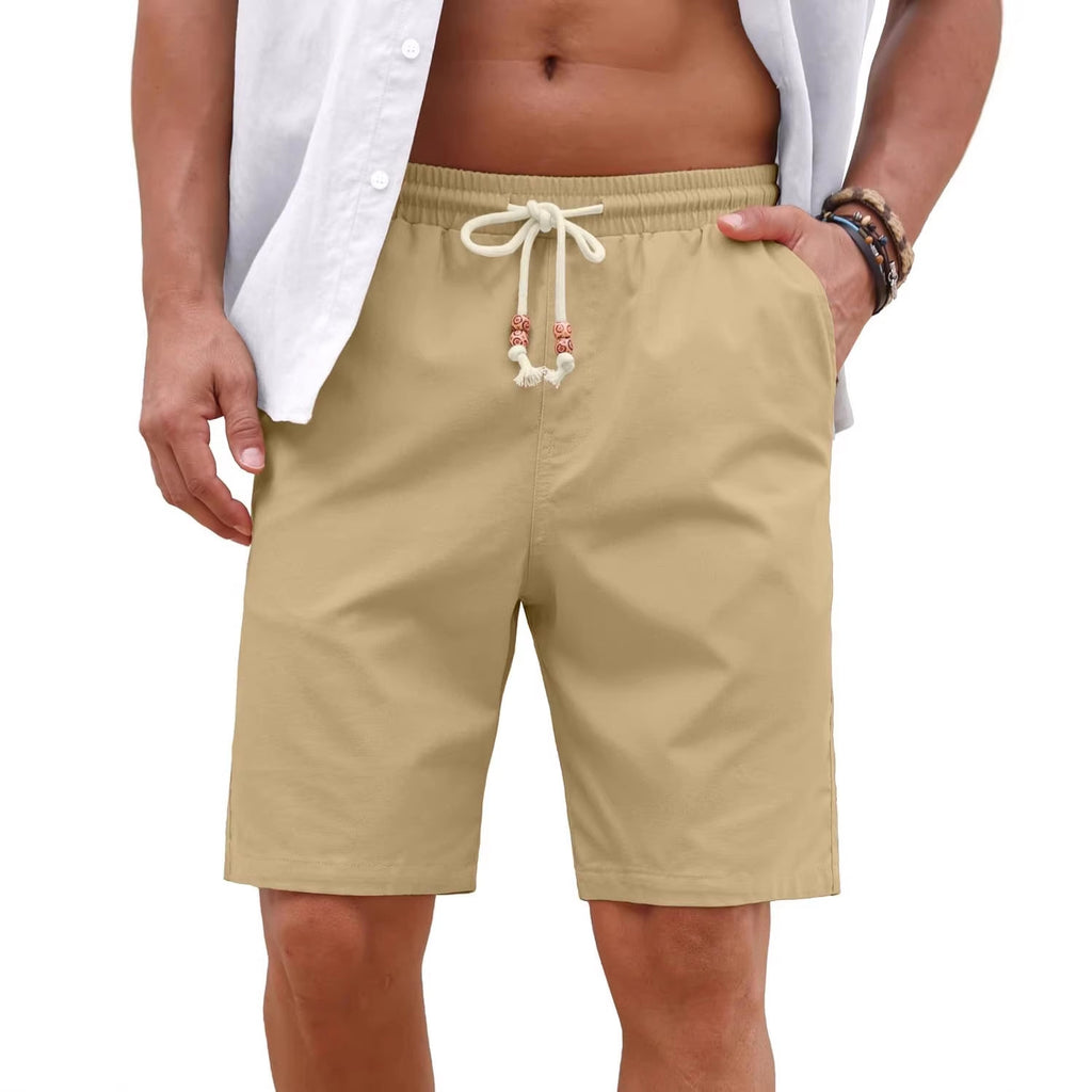 Short casual de poche en coton et en lin pour hommes