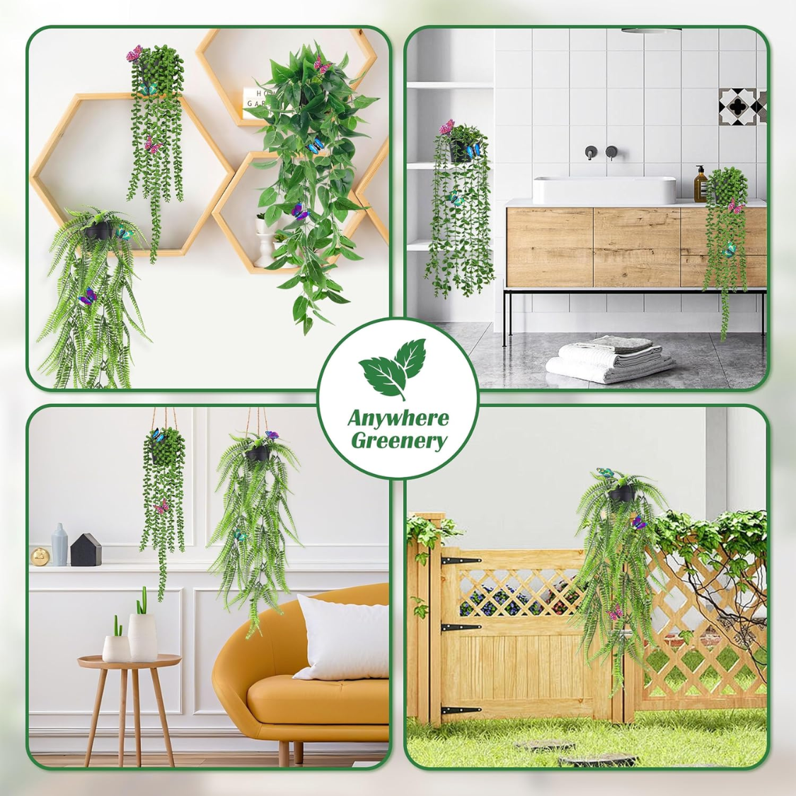 Faux plantes suspendues avec papillons pour décor mural de plateau Eucalyptus Ivy Vines artificielles