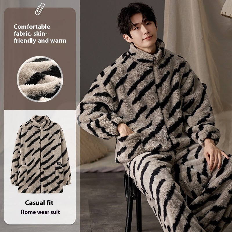 Pyjama homme plus taille longue manches vêtements de salon chauds
