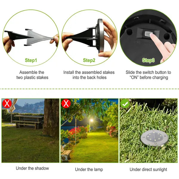 4Pcs Solar Powered Ground Light Outdoor IP65 Imperméable Entered In-Ground Lampe décorative P