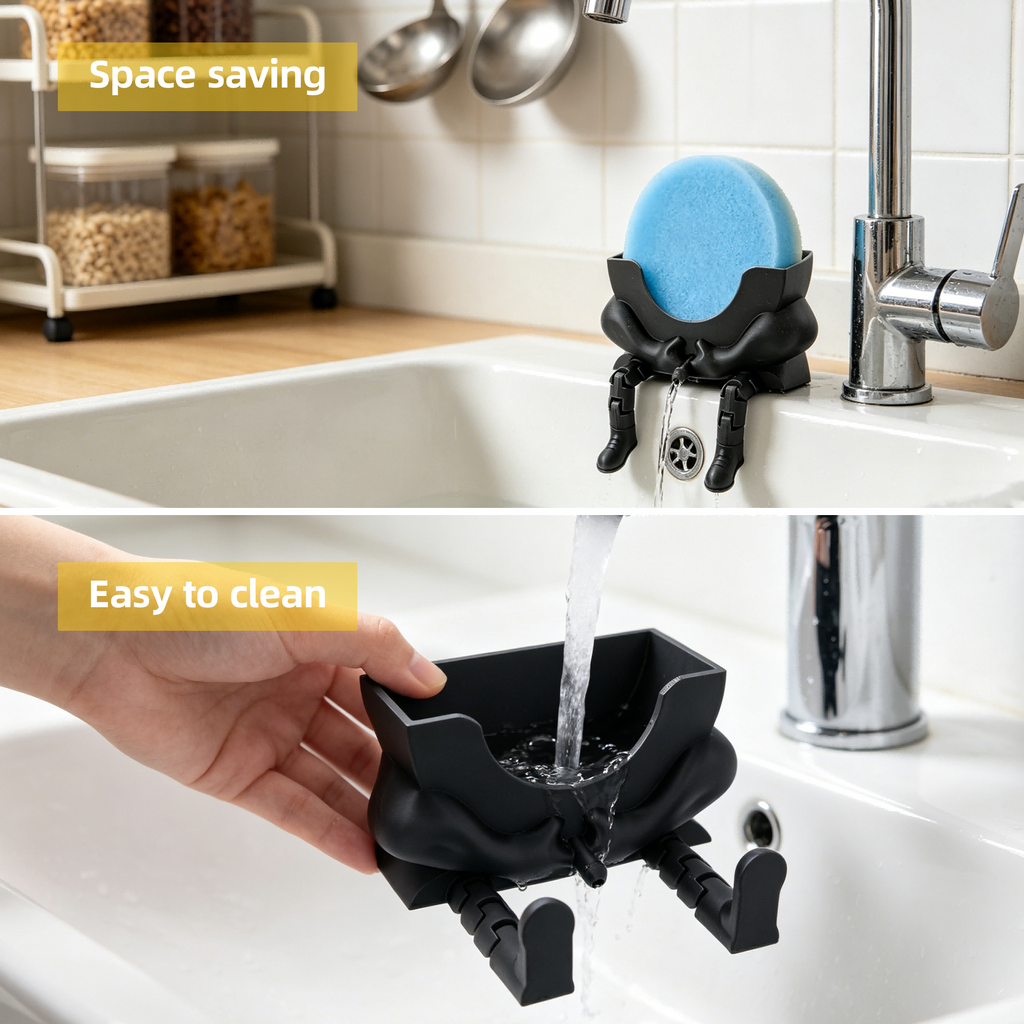 Support d'éponge imprimé 3D avec sortie de drainage pour évier de cuisine