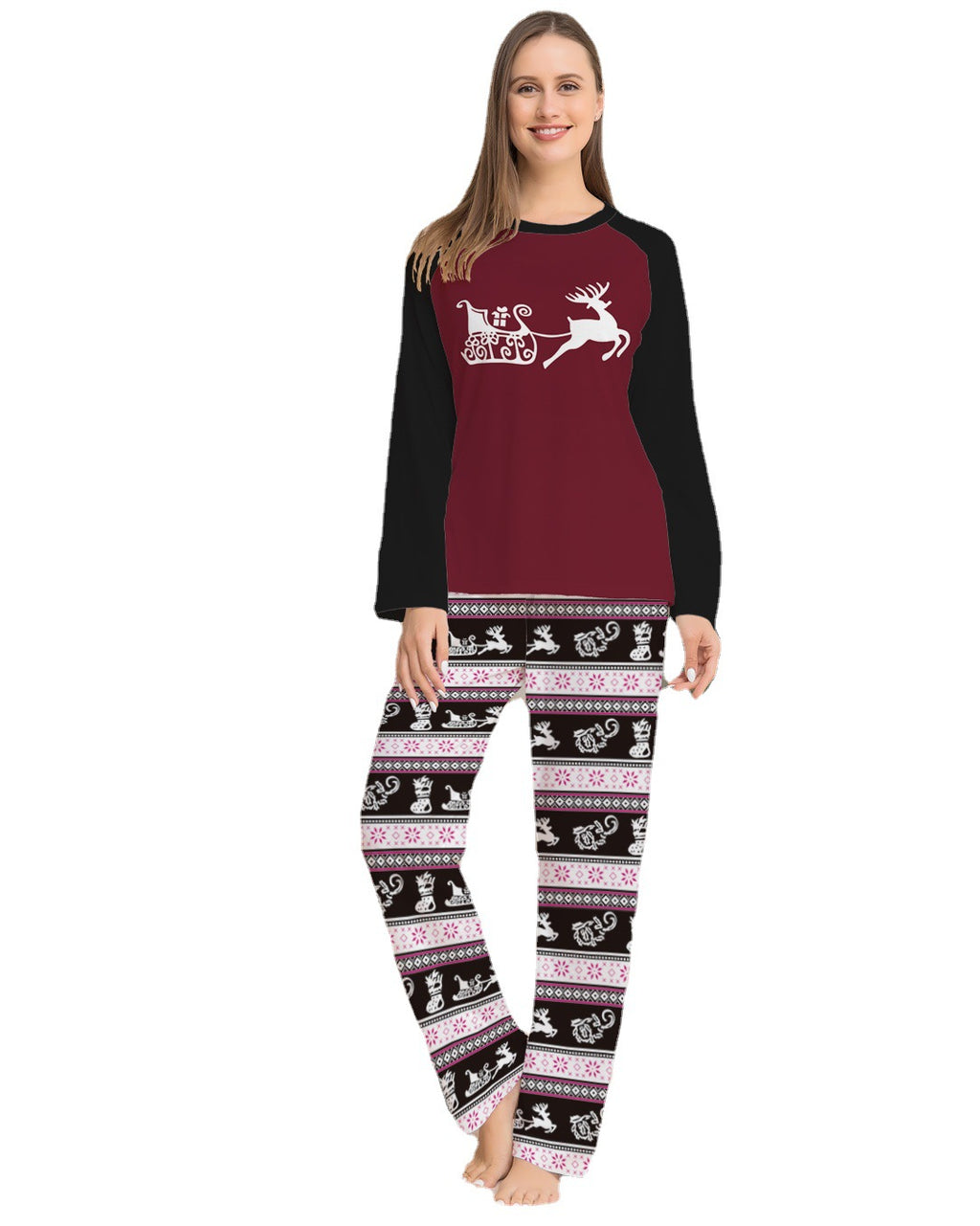 Motif de cerf de mode pour femmes avec rayures Impression de lettre costume de Noël