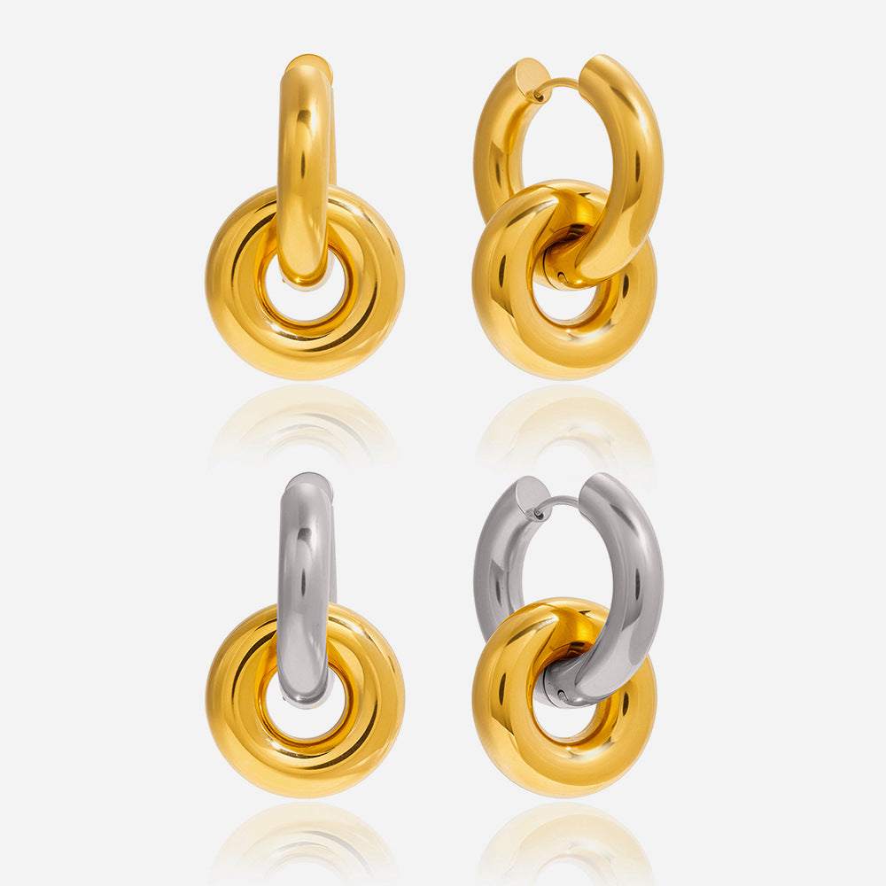 Boucles d'oreilles en acier inoxydable à boucles doubles Léger Luxe et haut de gamme