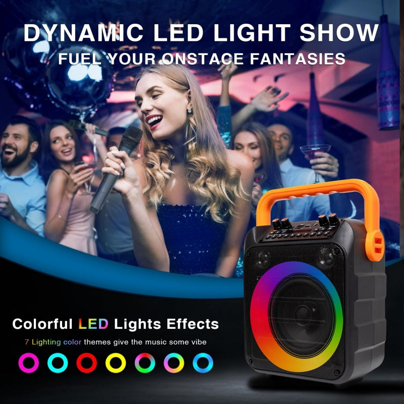 Machine à karaoké avec 2 microphones sans fil et lumières couleur RGB