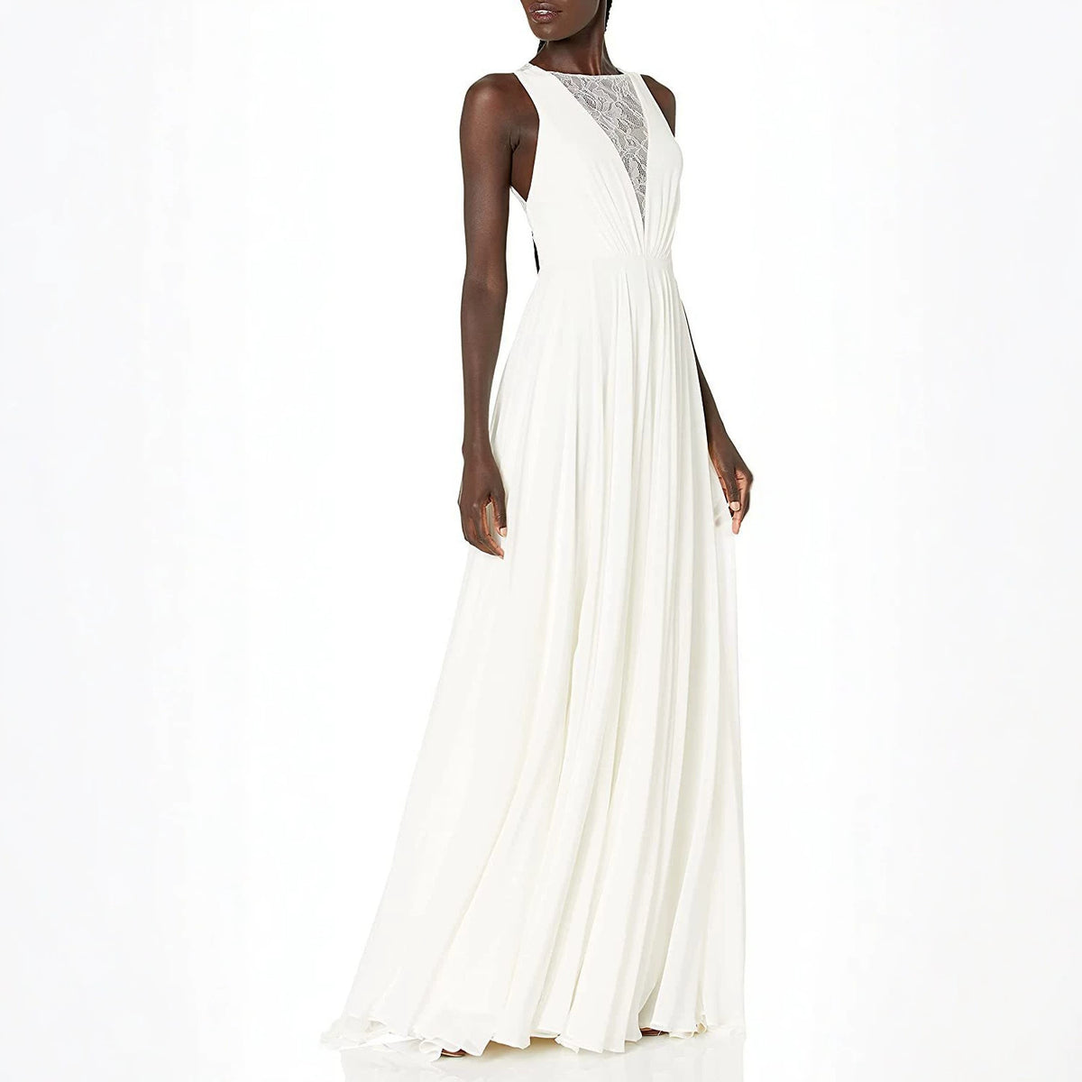 Robe de mariée légère en dentelle V sans manches de style français avec une jupe longue