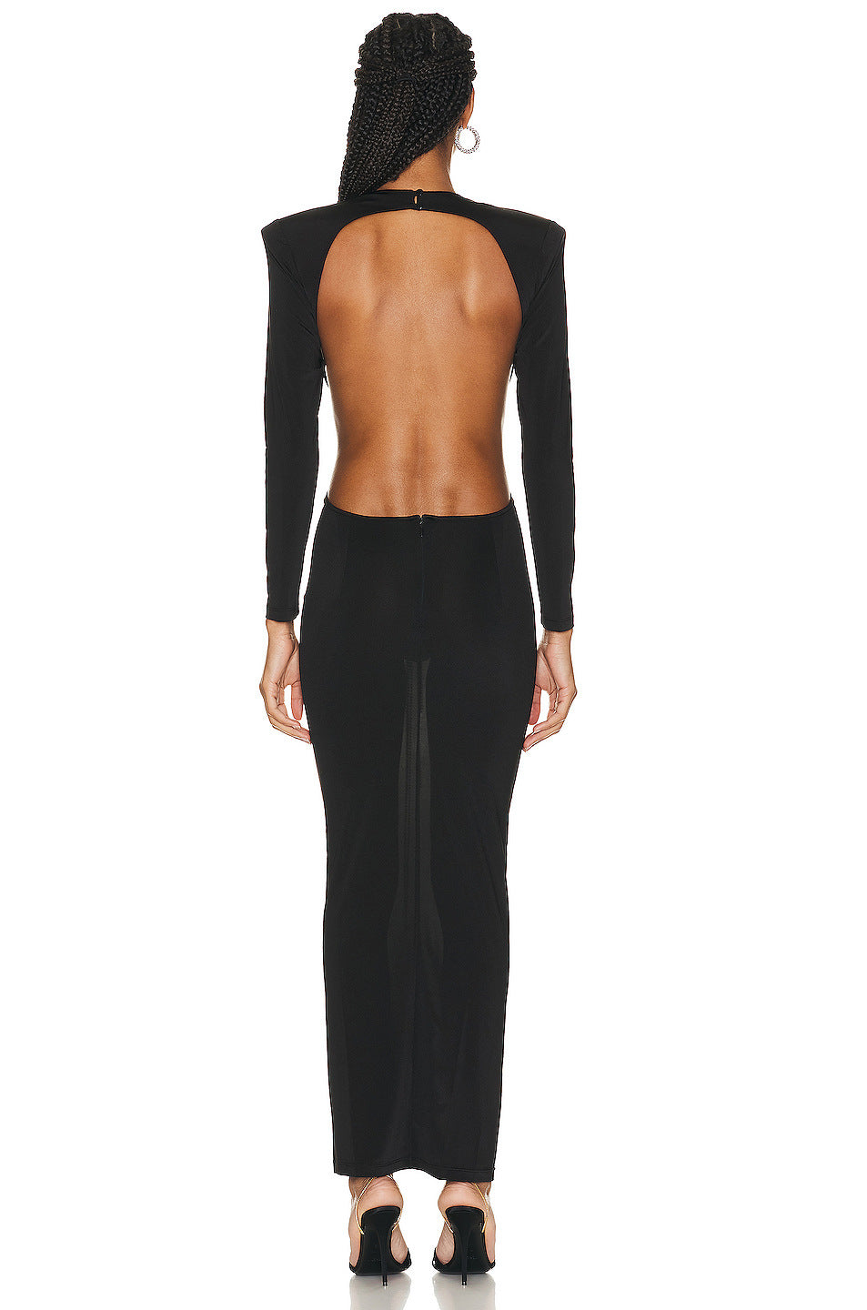 Sexy Backless Noir manches longues Hollow Flower Tassel Robe de décoration