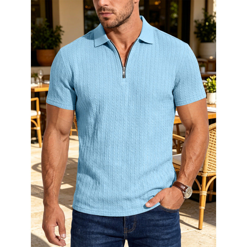 Polo Texturé Homme d'été Jacquard demi-zip Polo avec col tourné