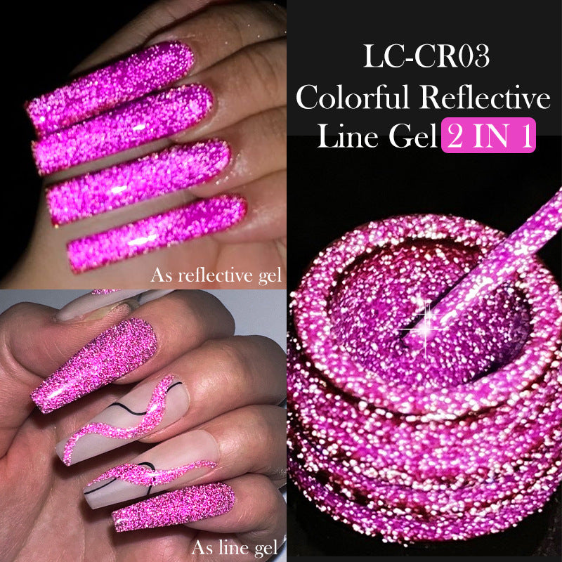 Gel d'ongle avec une finition brossée et des paillettes réfléchissantes