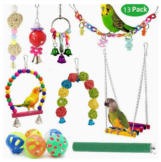 Jouet combiné de perroquet Ensemble de 10 pieces Perles en bois Échelle rotative Échelle Stand en bois Échelle