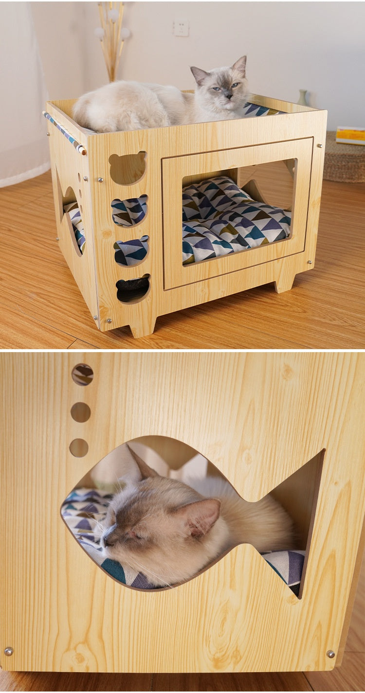 Lit d'hamac pour animaux de compagnie en bois double-layer intégré