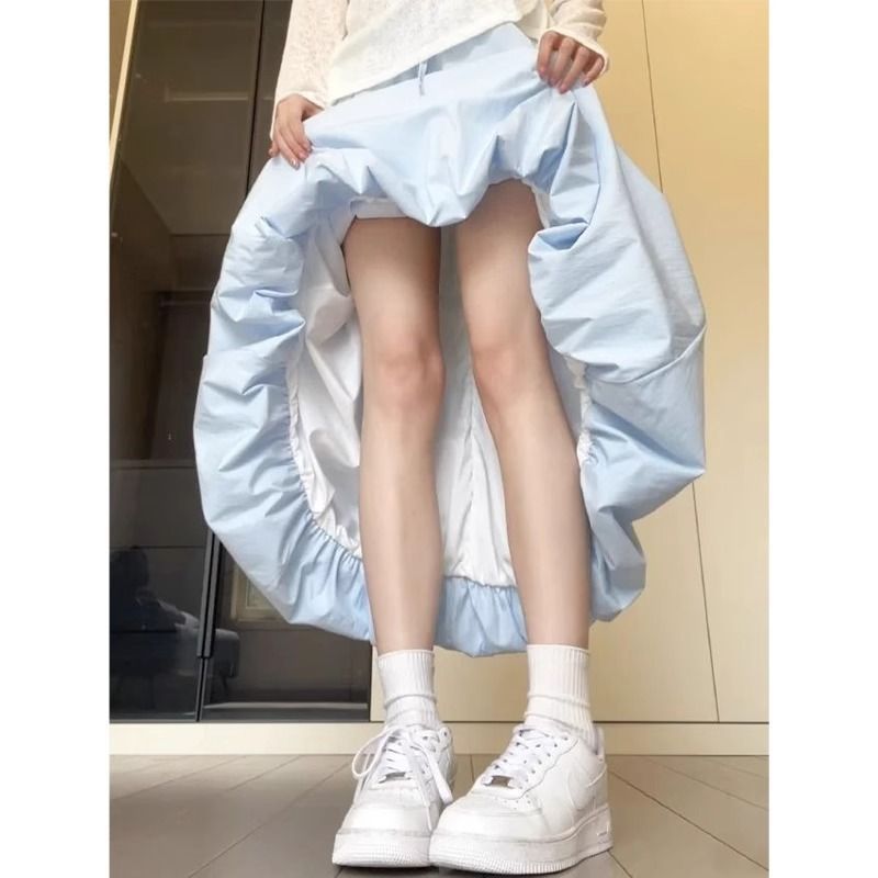 Été mince soie de glace mi-longueur haute taille Bud jupe pour les femmes