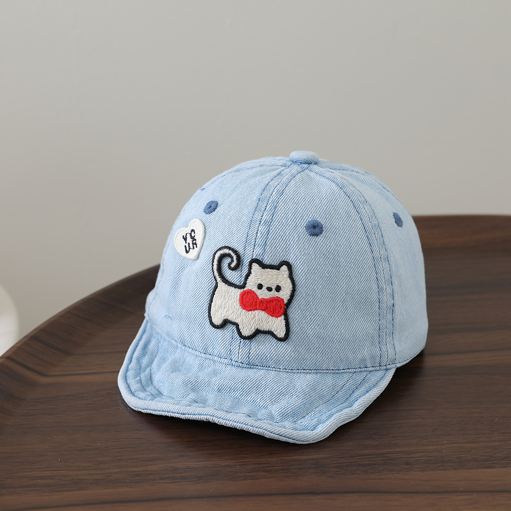 Denim lavable pour enfants Casquette de baseball souple avec Broderie de chat Duckbill Style Car