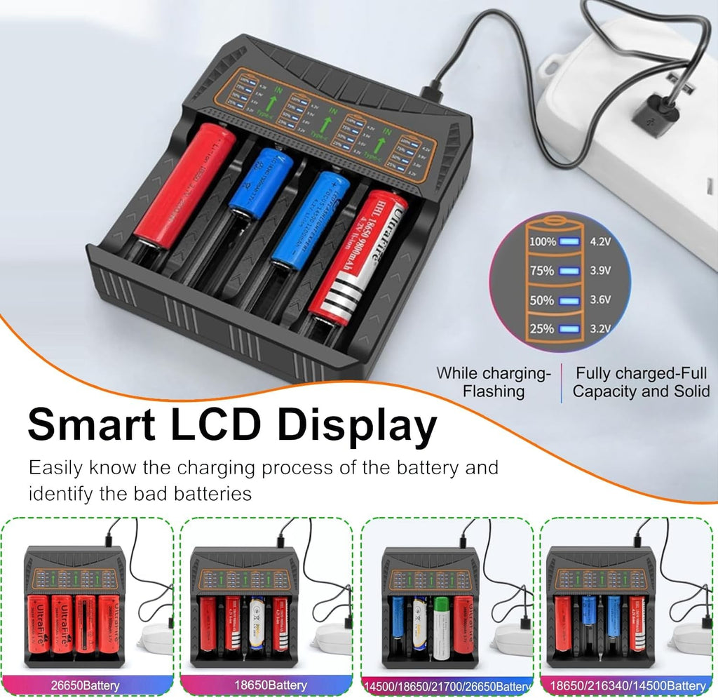 Chargeur de batterie intelligent LED 4-Slot USB pour batterie rechargeable AA AAA Nimh 18650