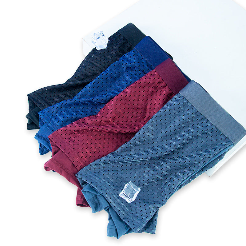 Hommes S Ice Silk Mesh Boxer Slip Respirant Ventilé Micro Mesh Sous-vêtements Lightweight Co