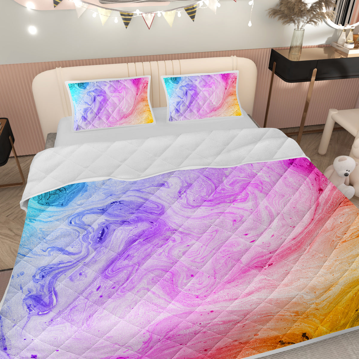Ensemble de literie en marbre arc-en-ciel souple en microfibre Pastel