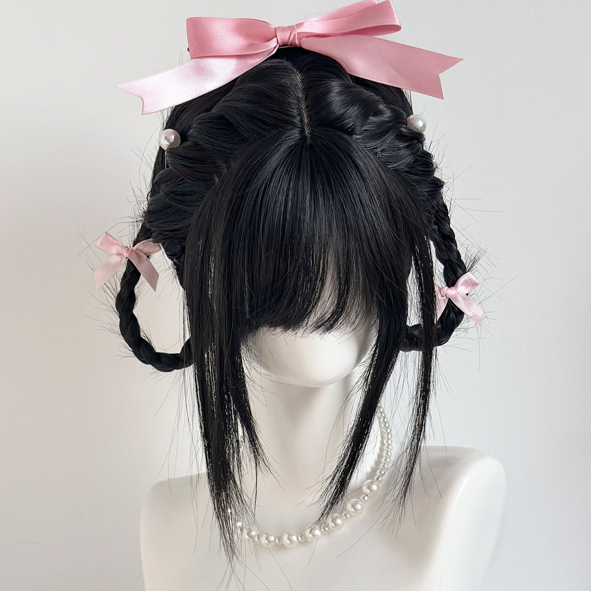 Femmes Air Bangs Noir Perruque longue droite