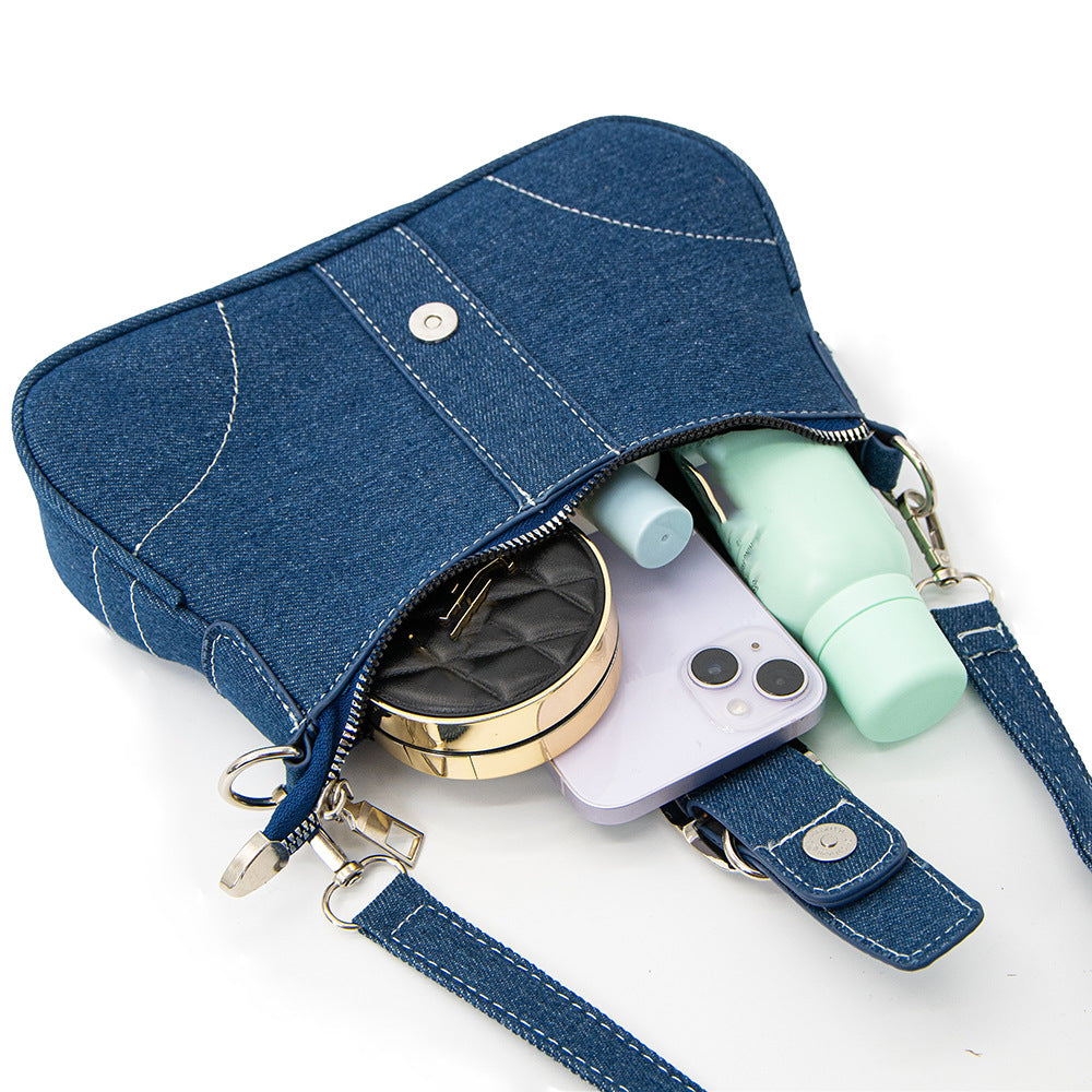 Sac à sous-bras en denim monocolore pour femmes