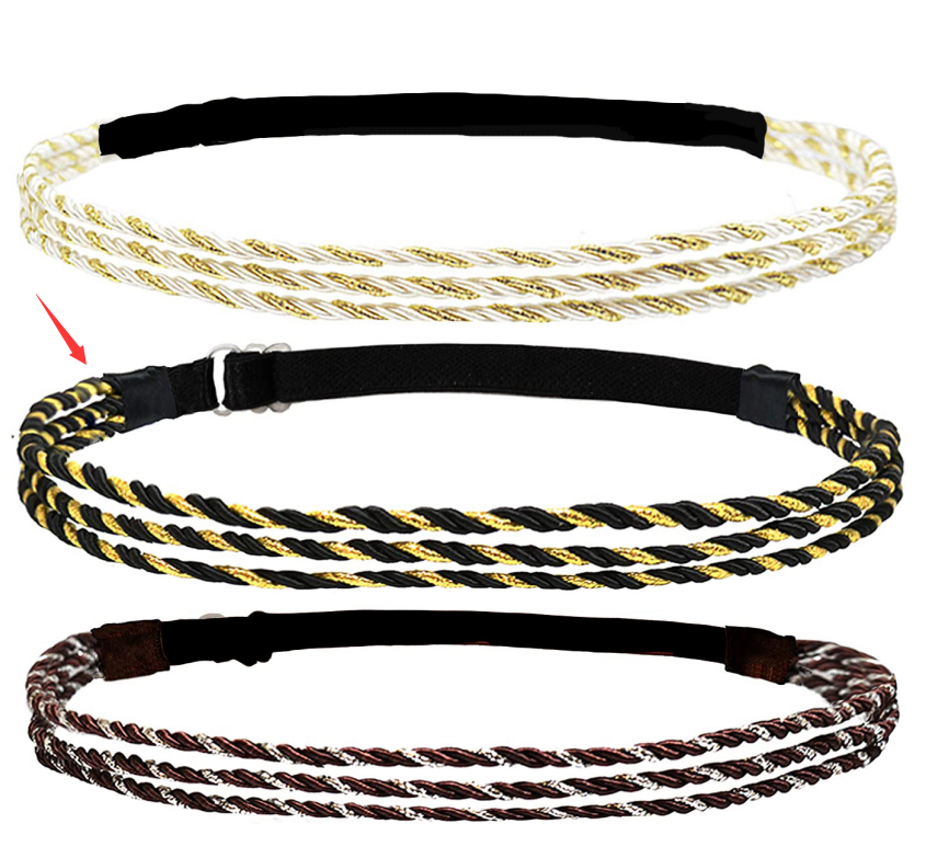 Bandeau élastique réglable Trois brins Twisted Gold Silver