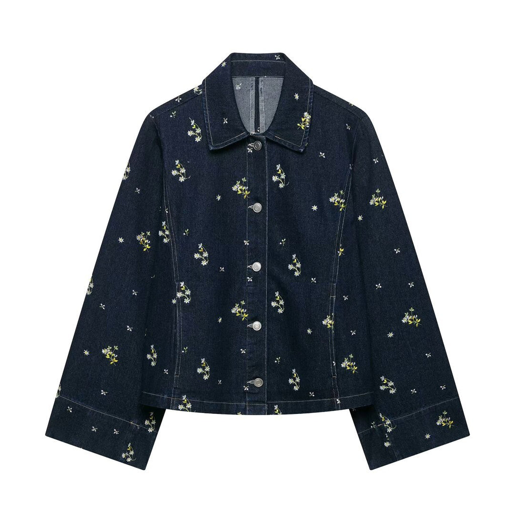 Veste de denim brodée Florale Casual