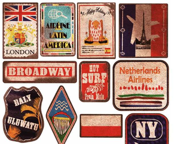 Stickers Plage Rétro Grande Taille 36 Pièces Surf Voyage