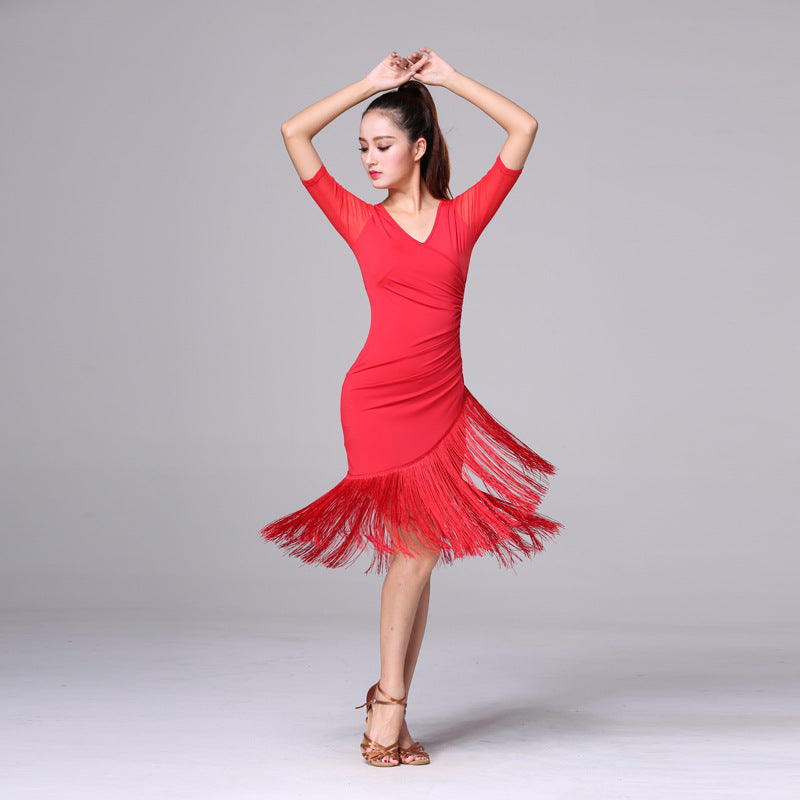 Costume de performance de danse en soie glacée Fringed