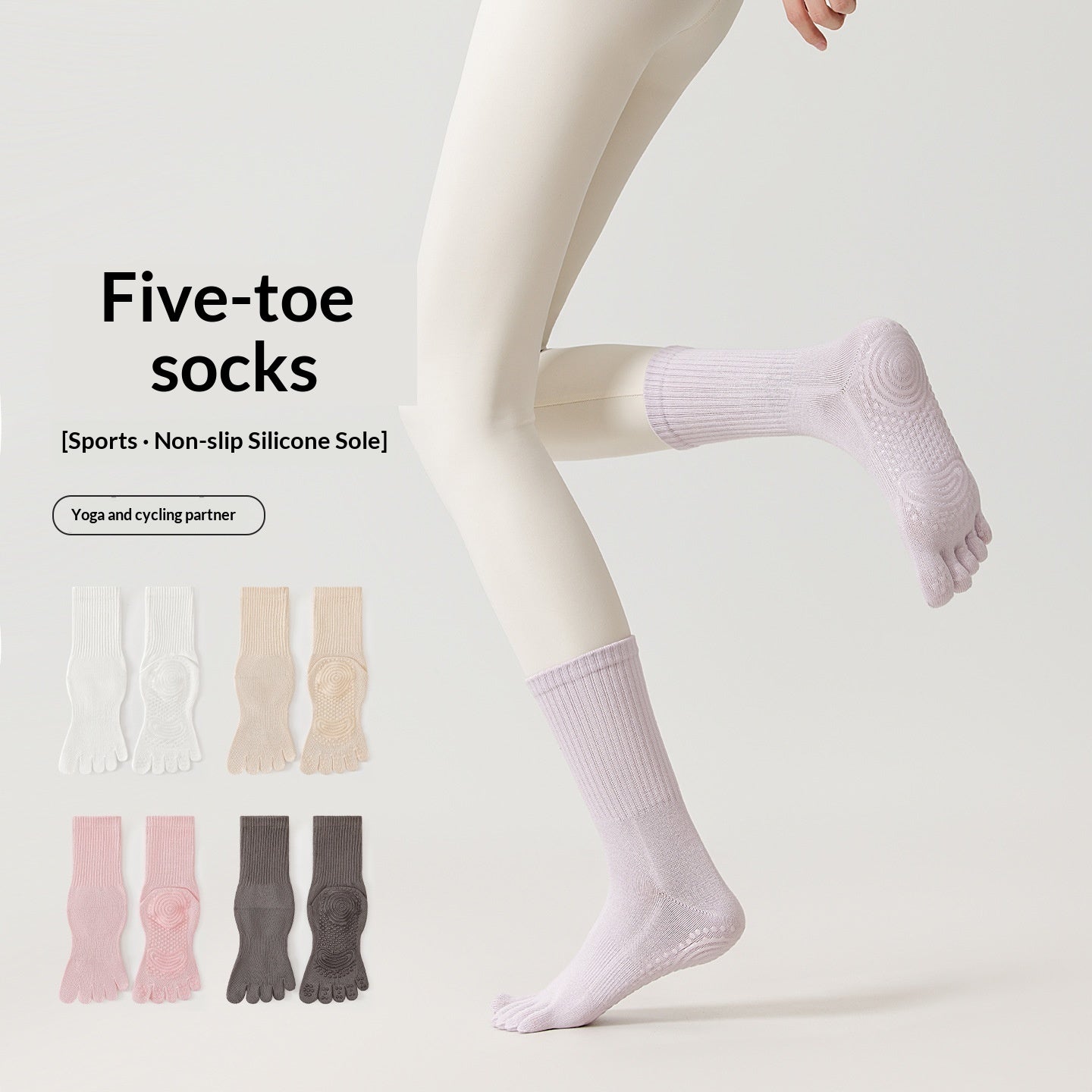 Chaussettes de yoga de printemps d'été à 5 Toe Mid-Calf