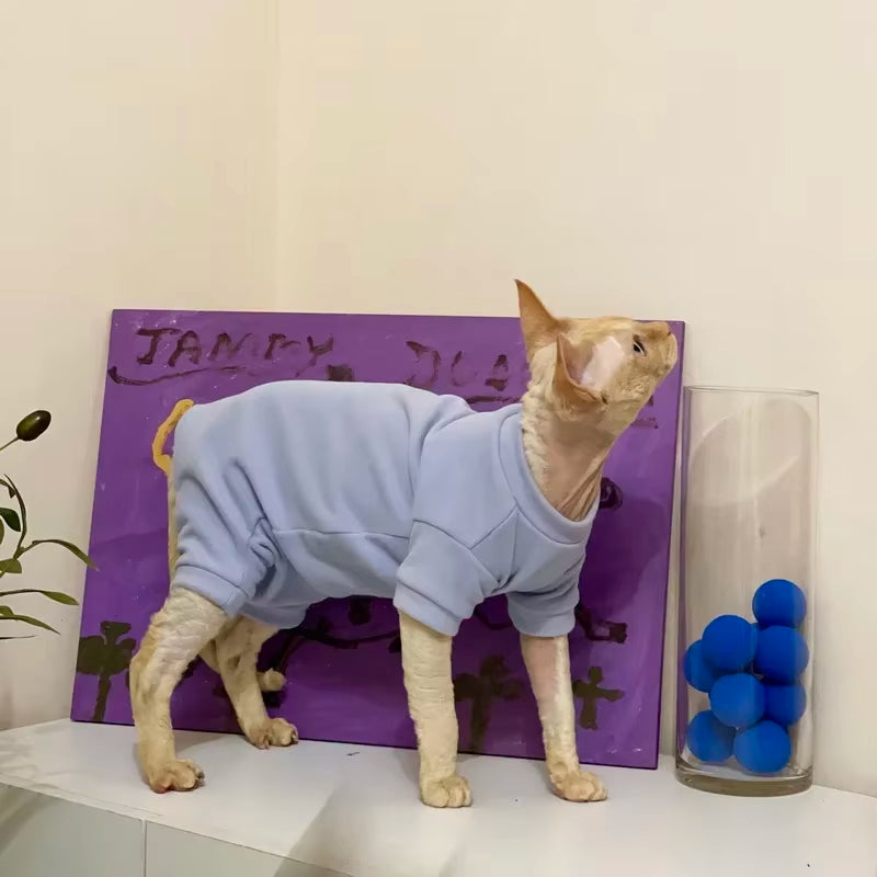 Sphynx Cat Pajamas à quatre pattes Soft Fleece Housse chaude Vêtements d'hiver pour chats sans cheveux