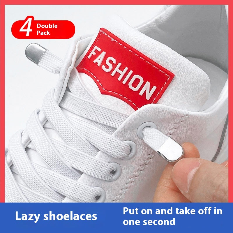 Shoelace pour les gens paresseux Rope élastique sans lacets Enfants Flat Buckle Chaussures blanches sans cravate
