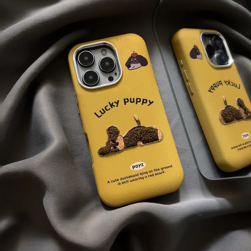 Puppy en métal boîtier de téléphone en cuir Soft Shell