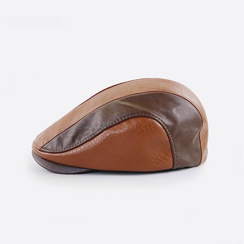 Style américain Vintage PU Leather Artistic Patchwork Newsboy Cap