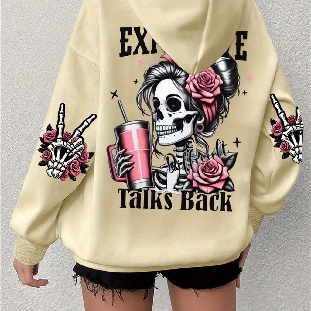 Sweatshirt à manches longues avec crâne et impression de lettre