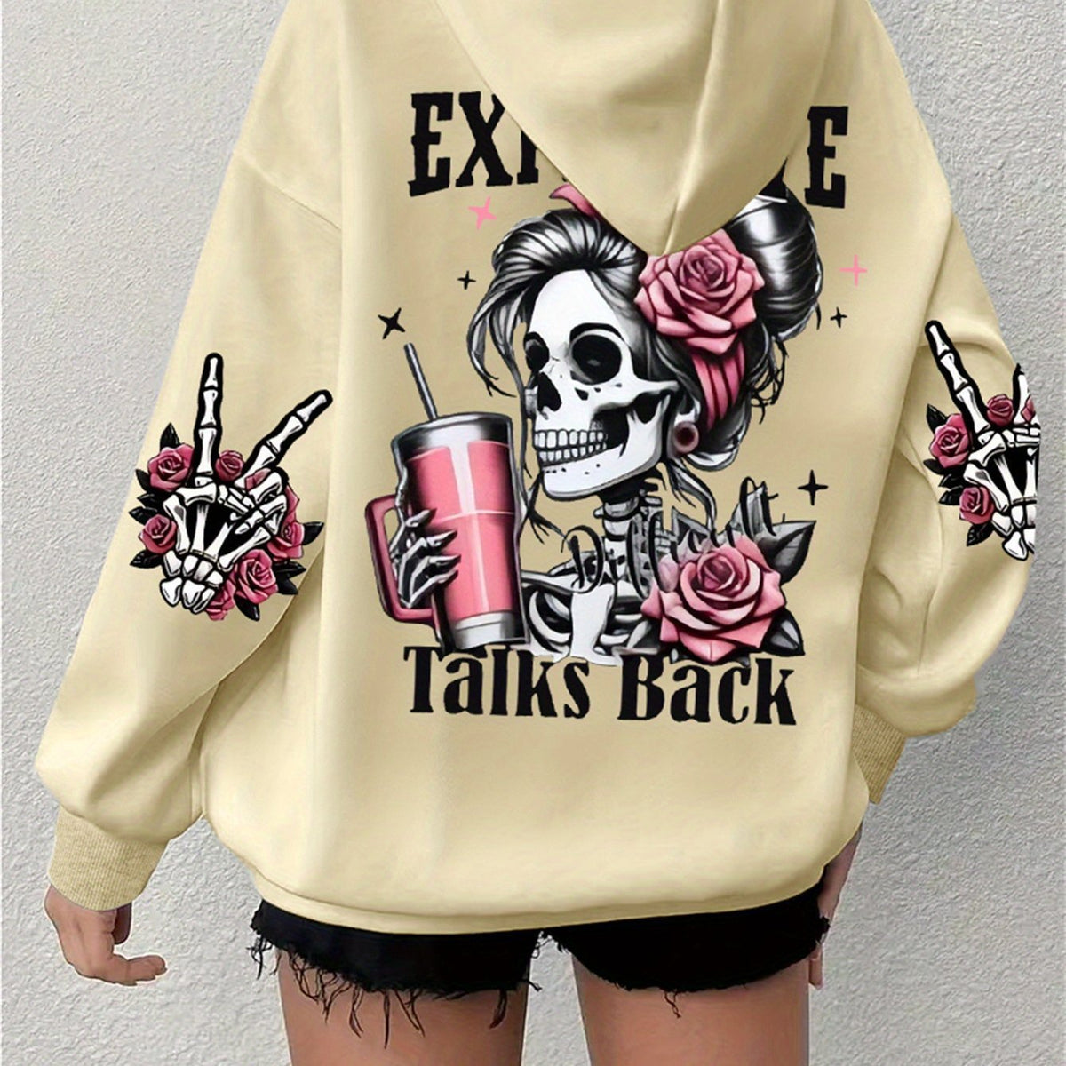 Sweatshirt à manches longues avec crâne et impression de lettre
