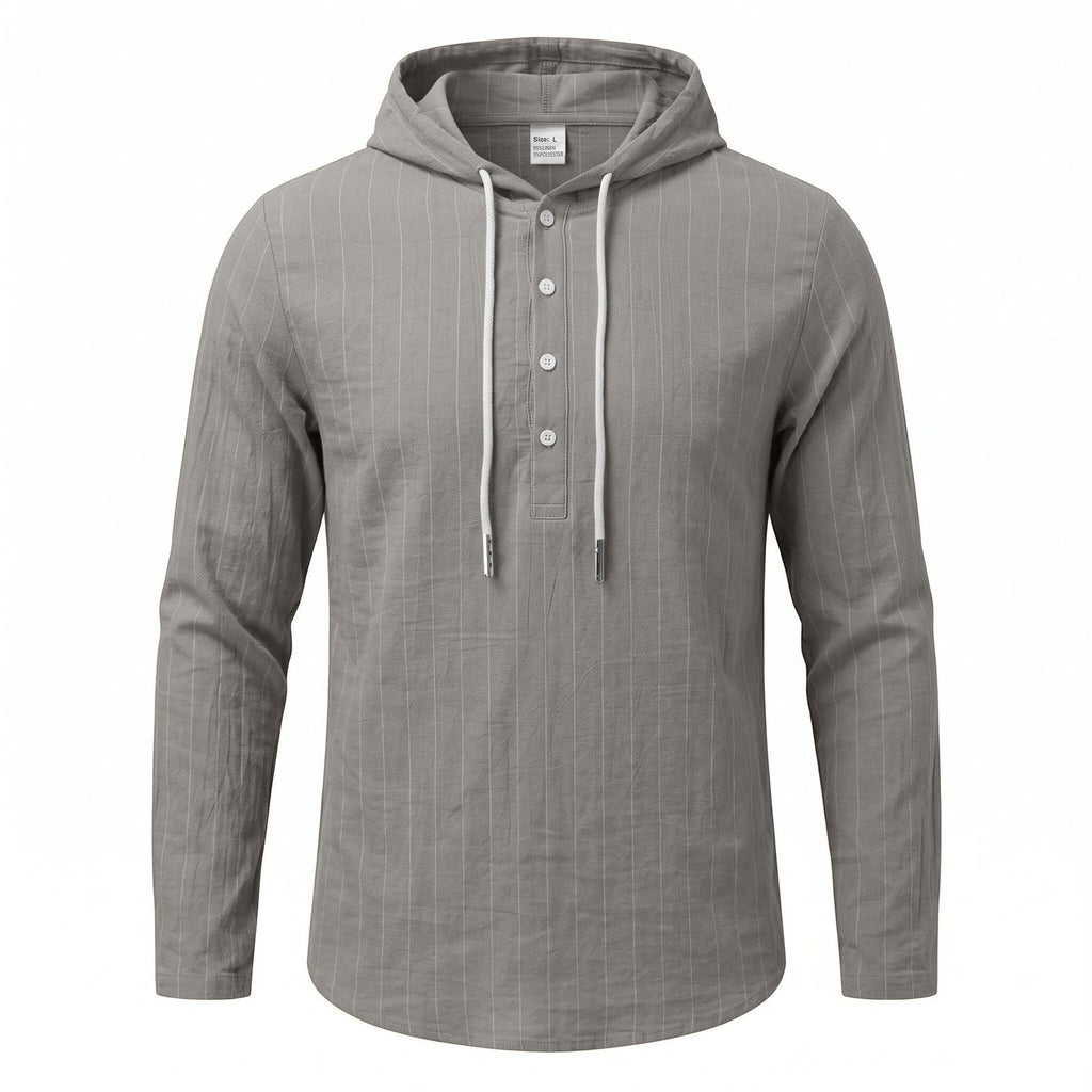 Chemise à manches longues à capuche à rayures verticales pour hommes occasionnels
