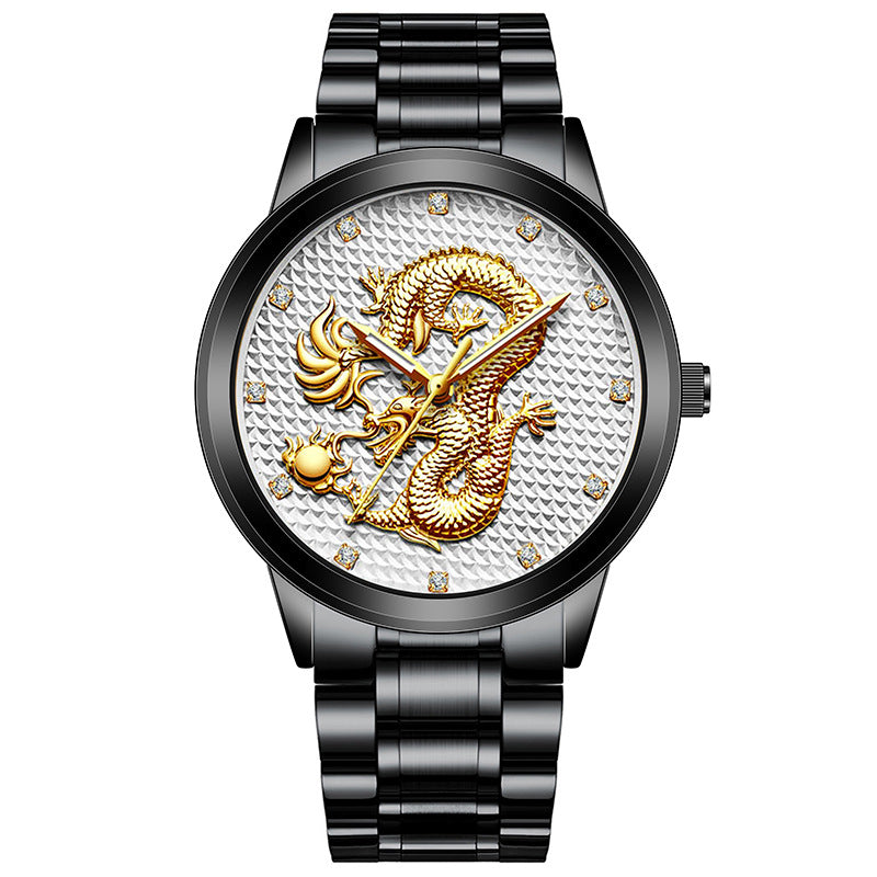 Dragon d'or embossé pour hommes jouant avec perles Diamond-inlaid Casual Business Quartz Watc