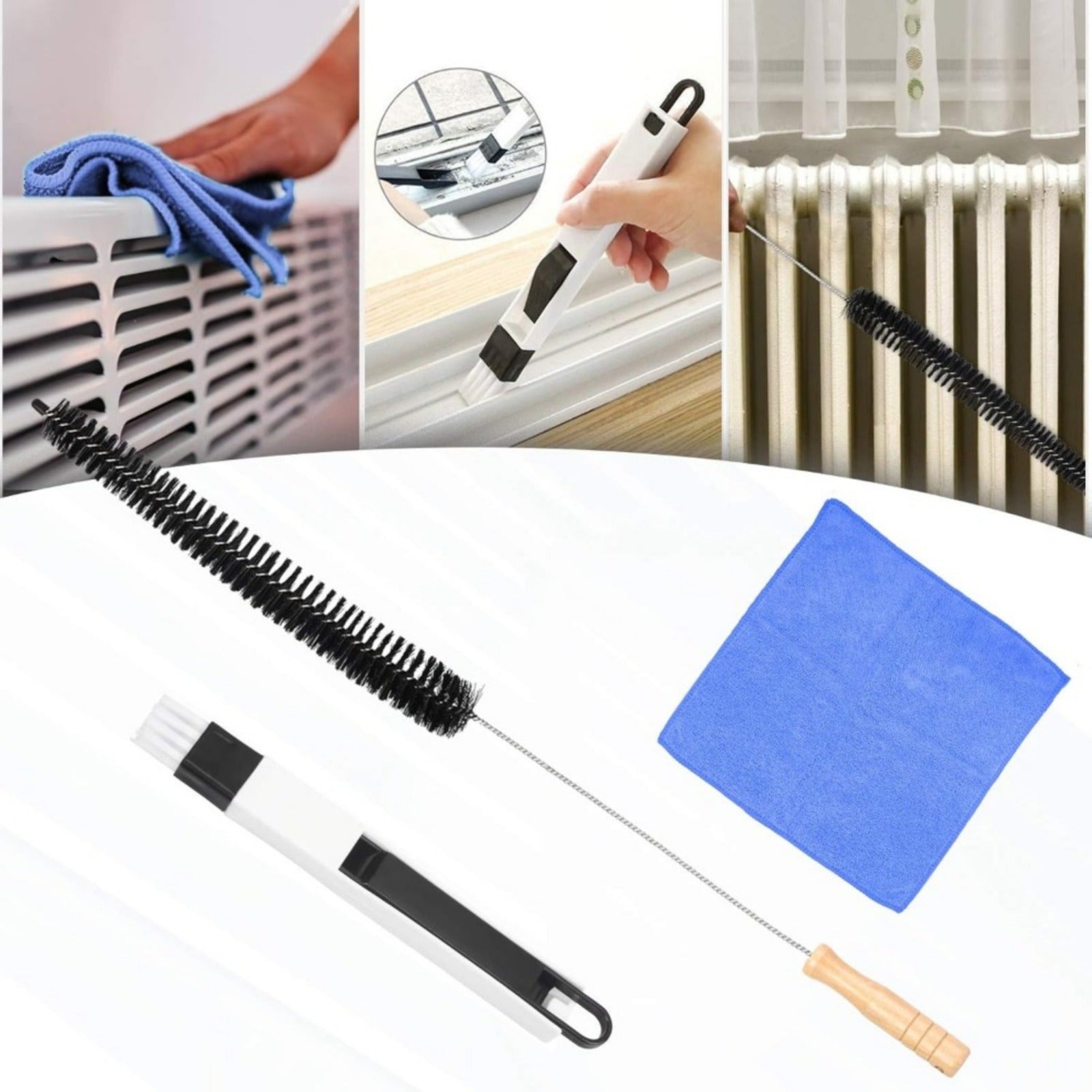 Ensemble de nettoyage de radiateur 3 pièces avec brosse à fente