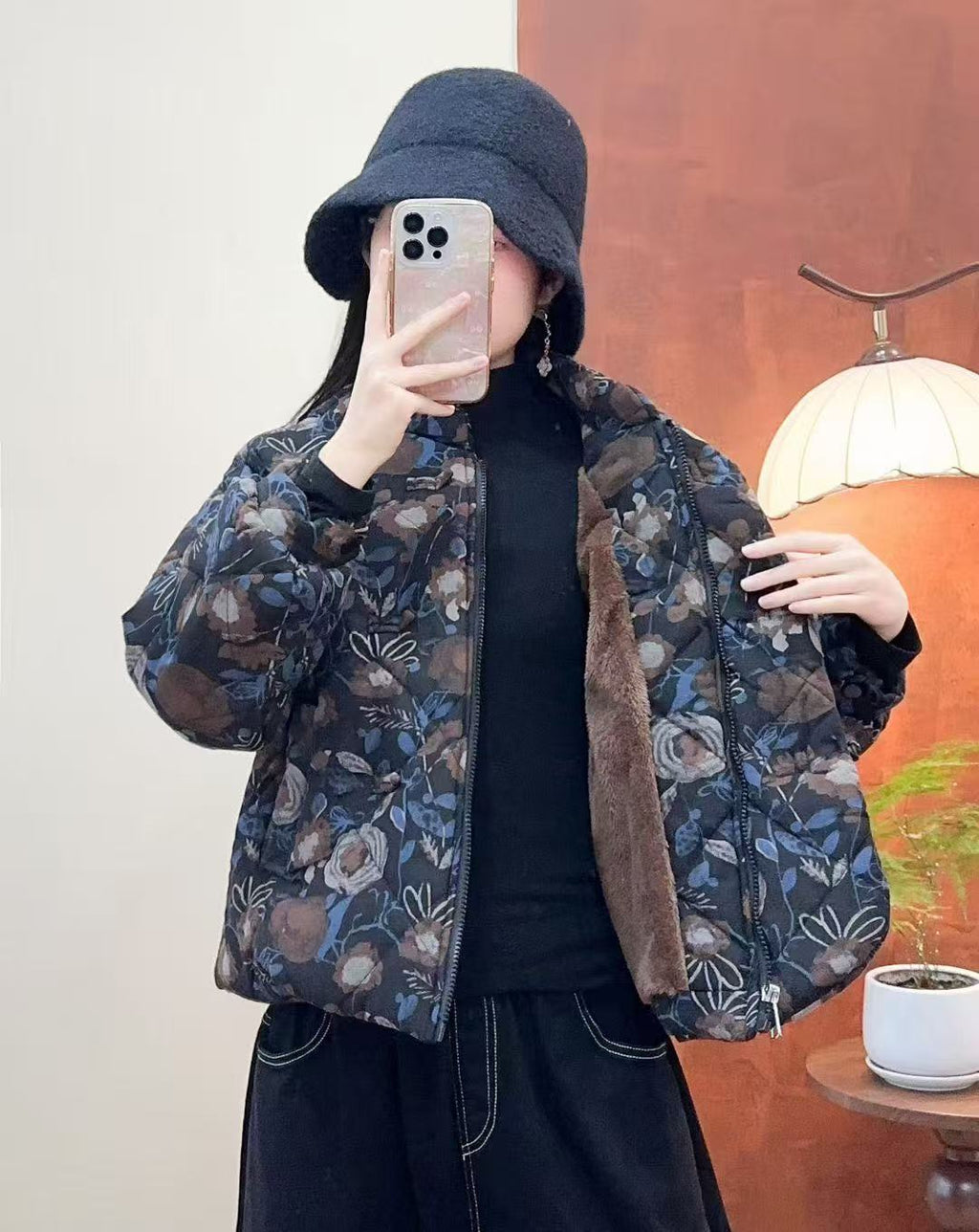 Women's printed cotton-polyester coat