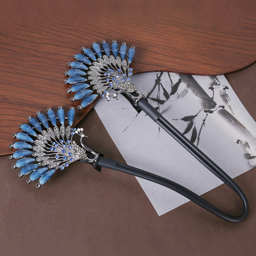 Retro Blue Peacock Style Diamond Clip perle clouté Exquisement élégant pour les courbes et
