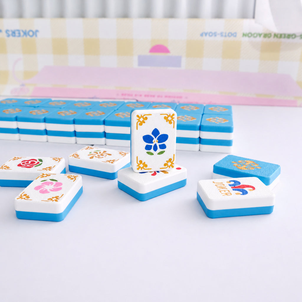 160PCS Floating Mahjong Tile Set Blue Classic Style avec 3 dés