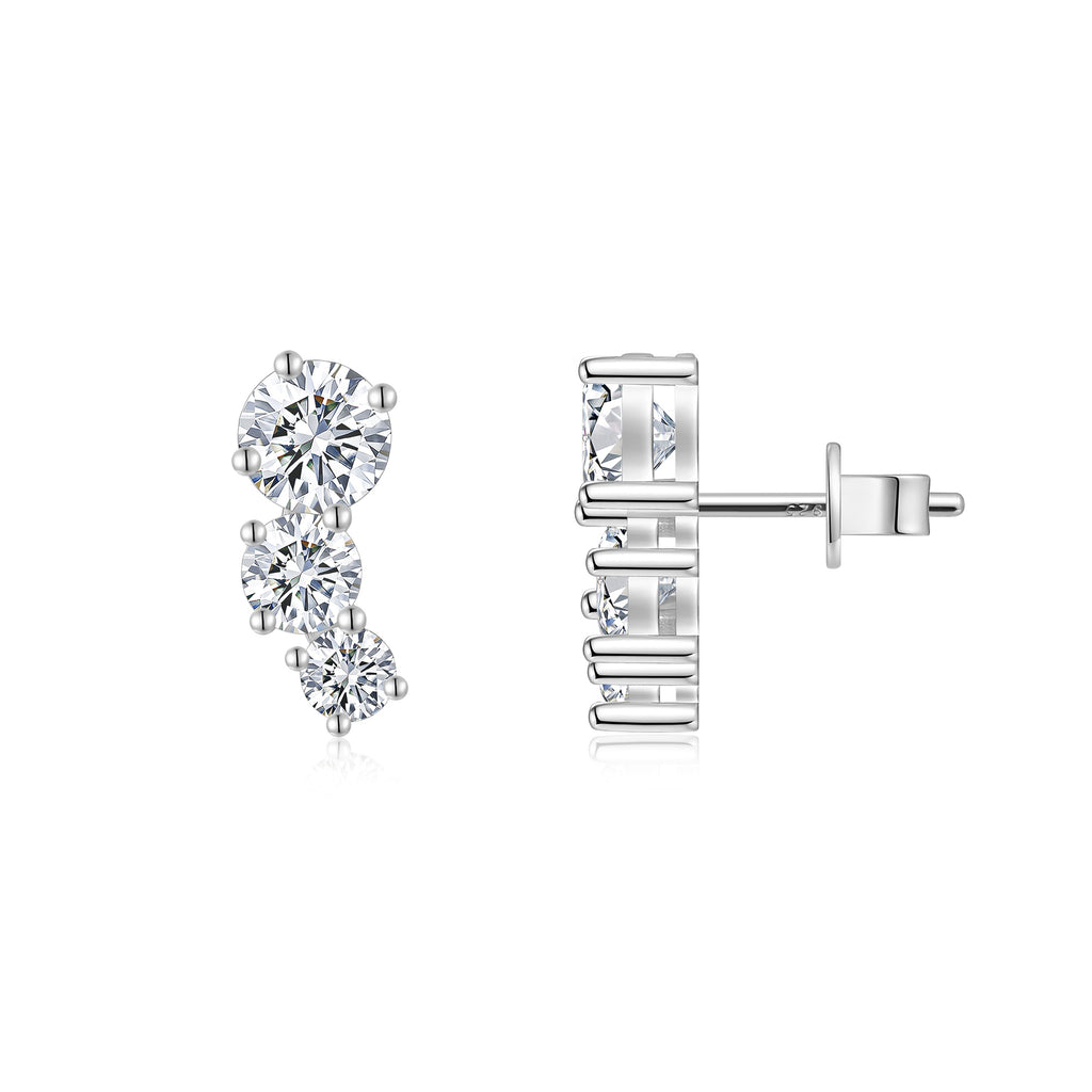 S925 Boucles d'oreilles en argent sterling graduées 3 tons