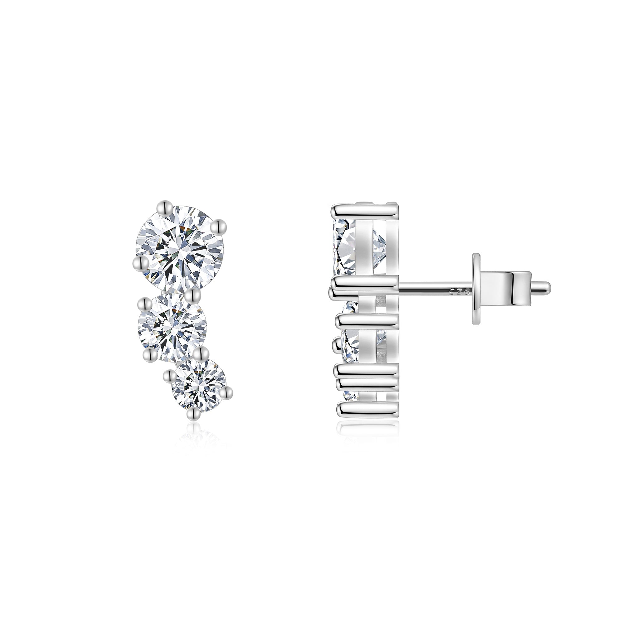 S925 Boucles d'oreilles en argent sterling graduées 3 tons