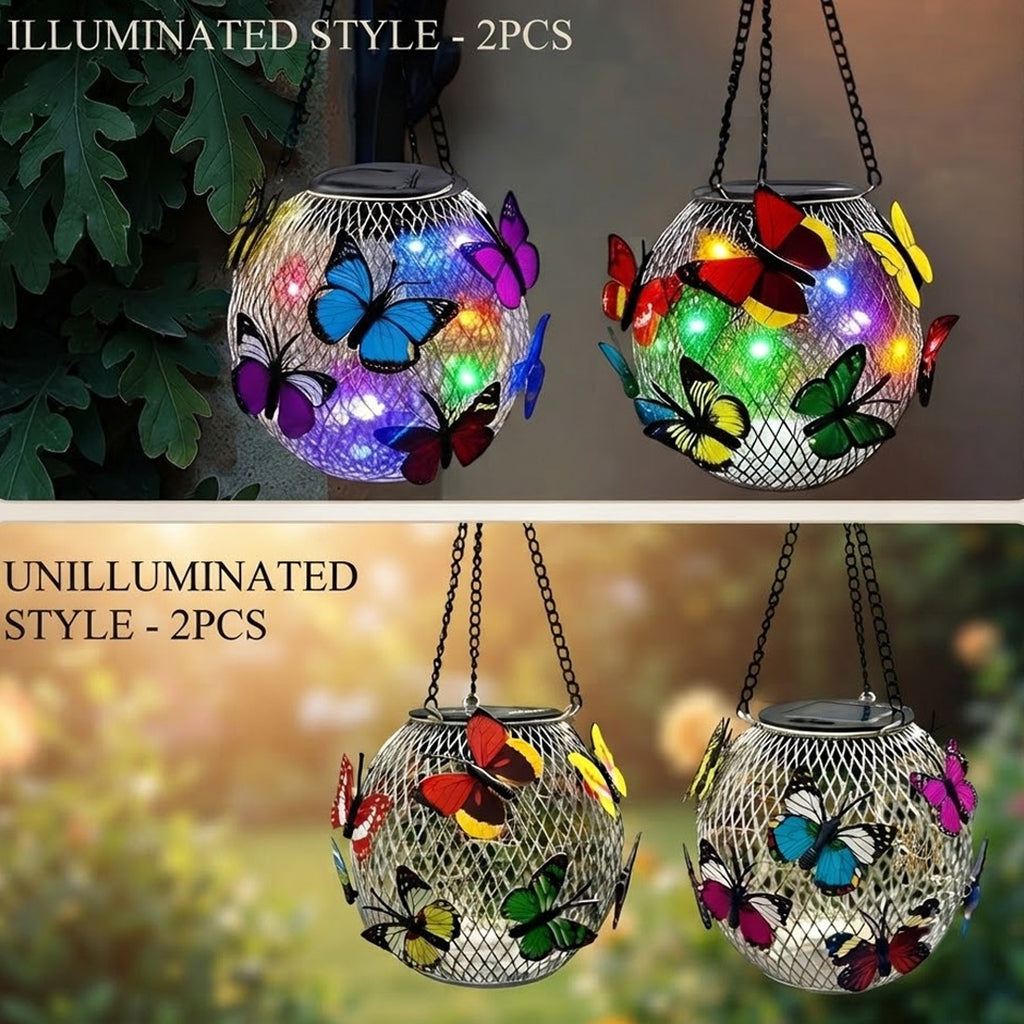 2pcs Solar Pendant Light Mesh Orb Yard Garden Decor