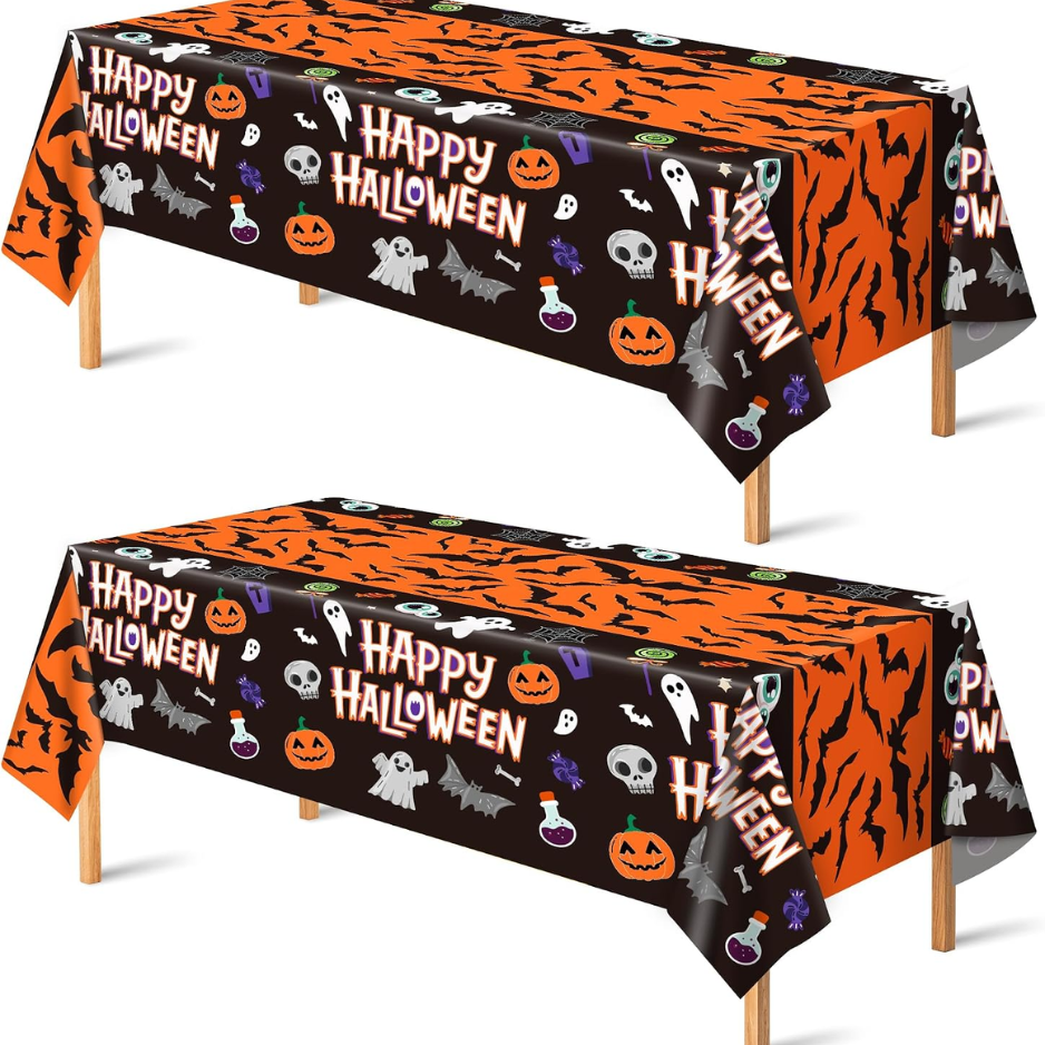2 Pack nappe en plastique pour décorations de fête d'Halloween Skeletons Bats fantômes citrouille Ta