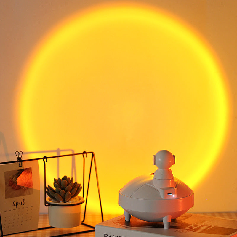 Astronaute Coucher de soleil Humidificateur 2 Mode de pulvérisation 360 degrés Tête tournante Astronaute Lumière
