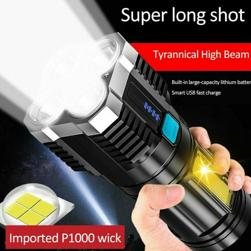 POWERFUL tactique Quad-Core Super lampe de poche LED torche USB Camping rechargeable