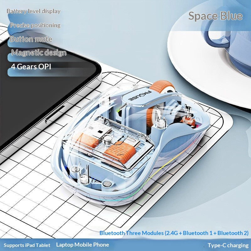 Bluetooth transparent sans fil à trois modes Silencieux Souris rétroéclairée multicolore