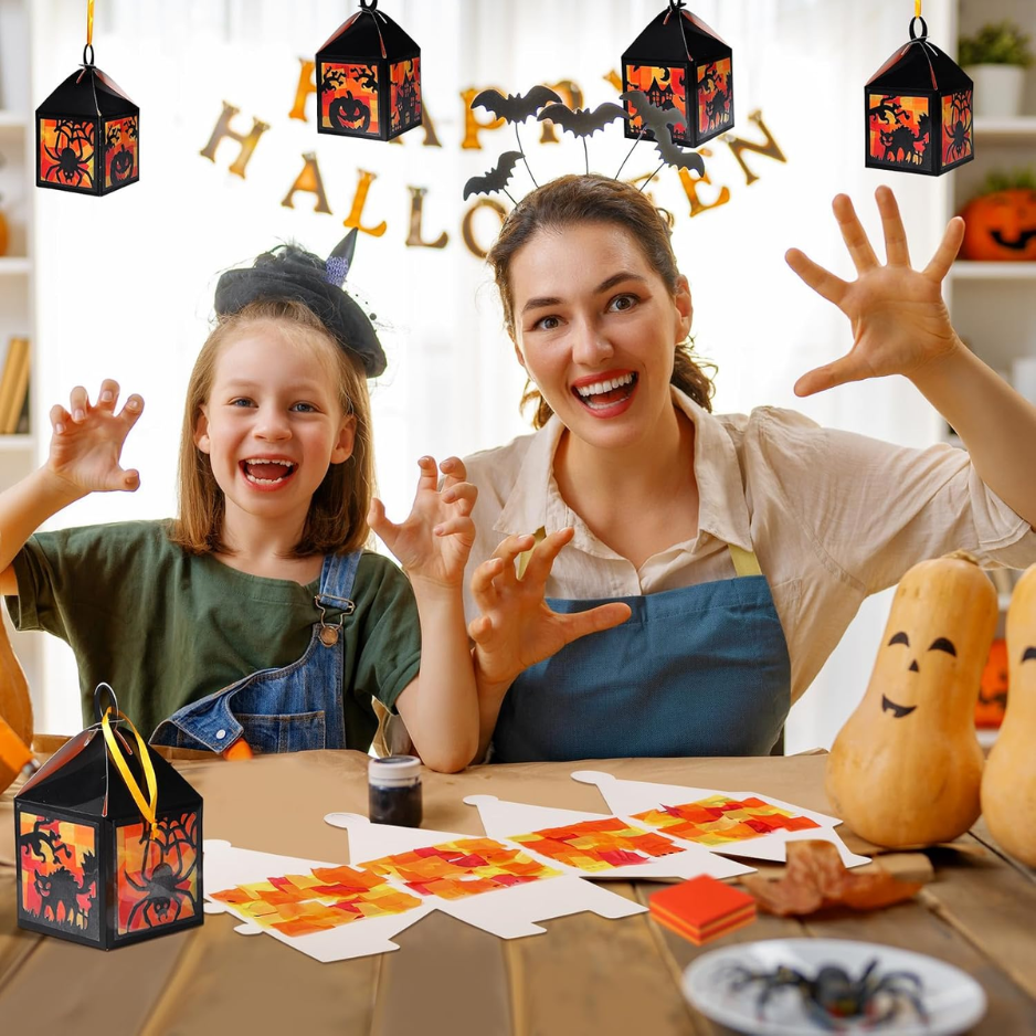 16 Sets Halloween Lanterne Artisanat Set Suncatchers Tissu papier bricolage bricolage bricolage sorcellerie Ca